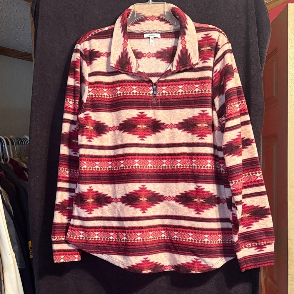 Maurices Red and White Patterned Sweatshirt